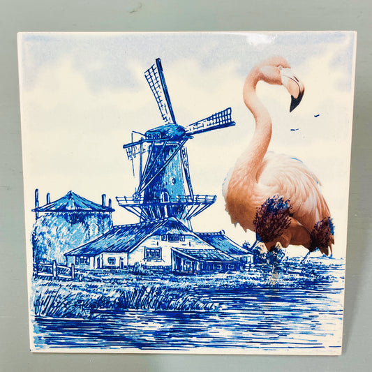 Delfts Blauw gepimpt tegeltje - Tropical Dutch